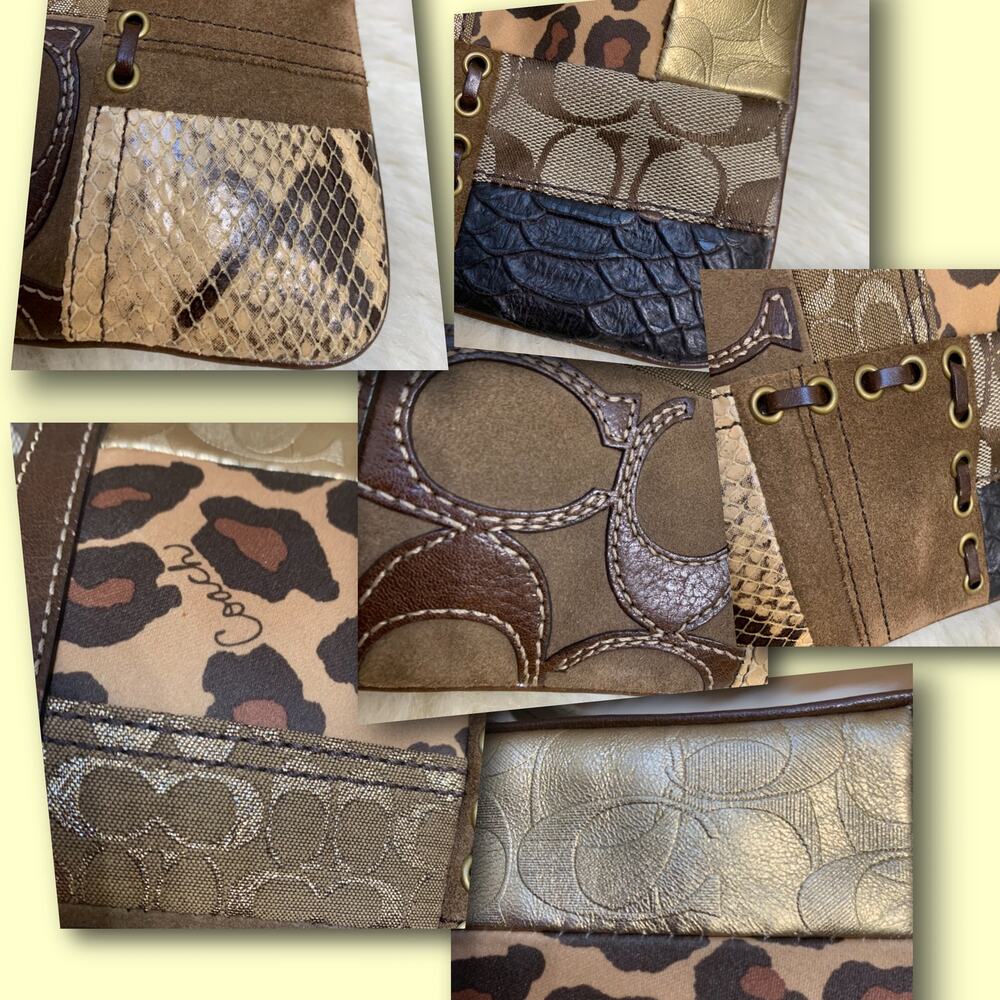 COACH Gallery Patchwork Multi-Texture Swing Pack Crossbody #40916 Brown Gold Tan - Picture 6 of 15